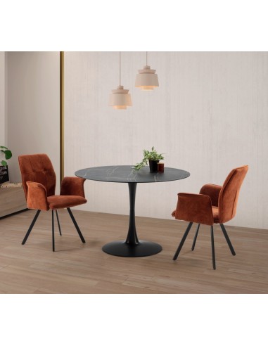 Cadeira com braços MERY, tecido marrom e metal...