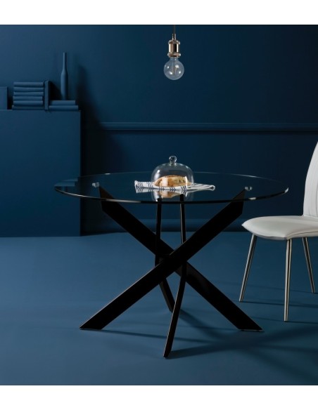 Mesa redonda de cristal moderna ENTITY 110, metal negro