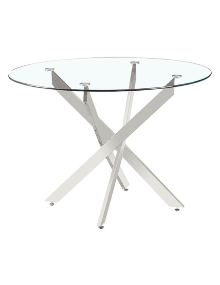 Mesa redonda de cristal moderna ENTITY 110, metal cromado