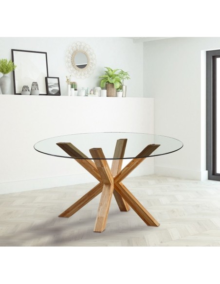 Mesa redonda em vidro e madeira ARGOS 120 x 75
