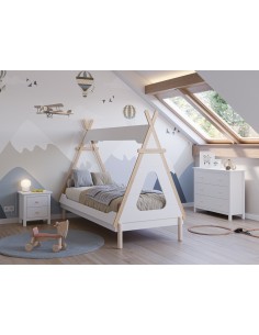 Cama infantil cabine Tipi 90, NORA em MDF branco e pinho... 2