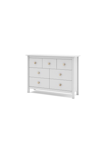 Comoda Nora 110 x 80, en pino blanco y 7 cajones
