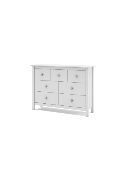 Comoda Nora 110 x 80, en pino blanco y 7 cajones