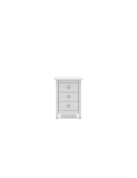Mesa de cabeceira Nora 46 x 65, em pinho branco e 3 gavetas