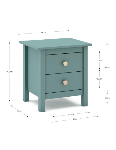 Mesita de noche Nora 46 x 50, en pino verde y 2...