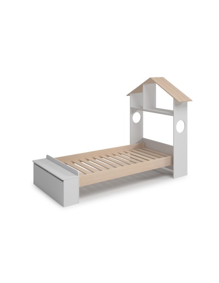 Cama infantil ODESSA 90 em MDF branco e pinho cera