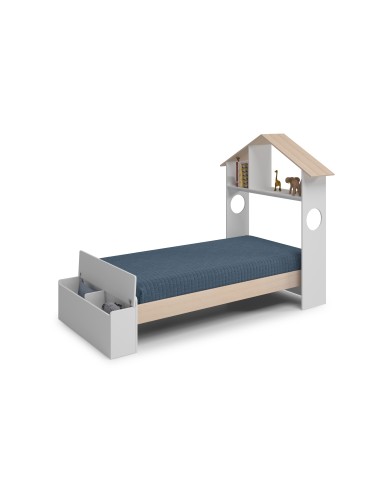 Cama infantil ODESSA 90 em MDF branco e pinho cera