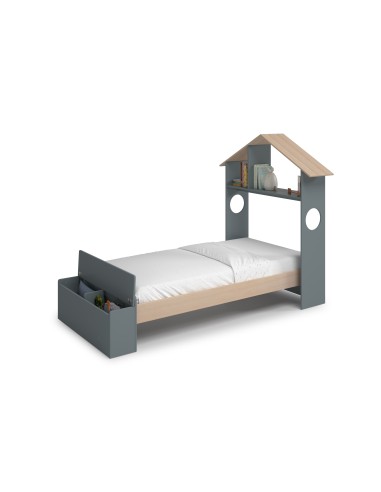 Cama infantil ODESSA 90 em MDF verde e pinho cera