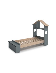 Cama infantil ODESSA 90 em MDF verde e pinho cera