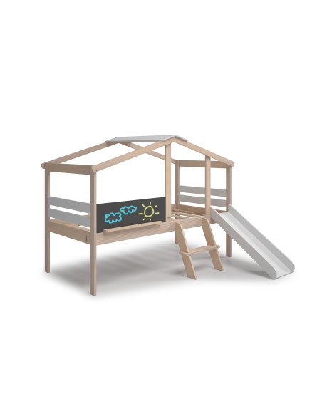 Cama infantil TOBOGAN de 90 en MDF blanco y pino cera