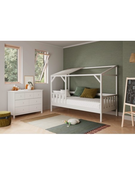 Cômoda Nora 110 x 80, em pinho branco e 7 gavetas