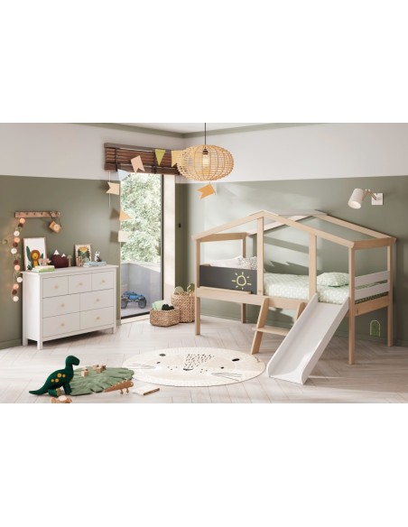 Cômoda Nora 110 x 80, em pinho branco e 7 gavetas