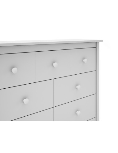 Comoda Nora 110 x 80, en pino blanco y 7 cajones