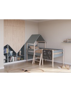 Cama Infantil de 90cm cabaña MINT en MDF verde y pino... 2