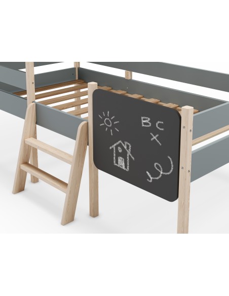Cama Infantil de 90cm cabaña MINT en MDF verde y pino cera con pizarra