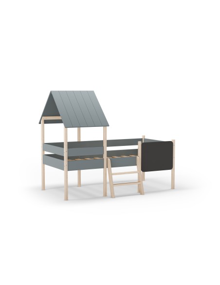 Cama Infantil de 90cm cabaña MINT en MDF verde y pino cera con pizarra