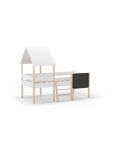 Cama infantil cabine MINT 90 cm em MDF branco e pinho cera com ardósia
