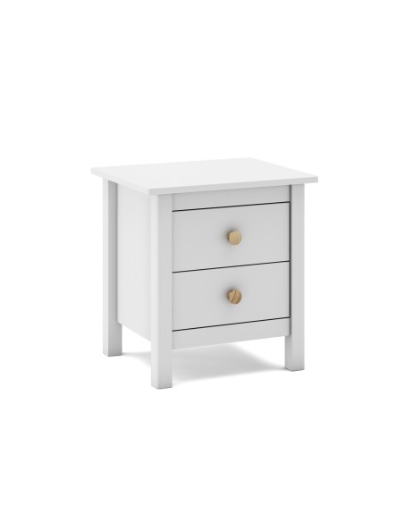 Mesa de cabeceira Nora 46 x 50 cm, em pinho branco e 2 gavetas