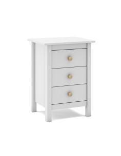 Mesa de cabeceira Nora 46 x 65, em pinho branco e 3 gavetas