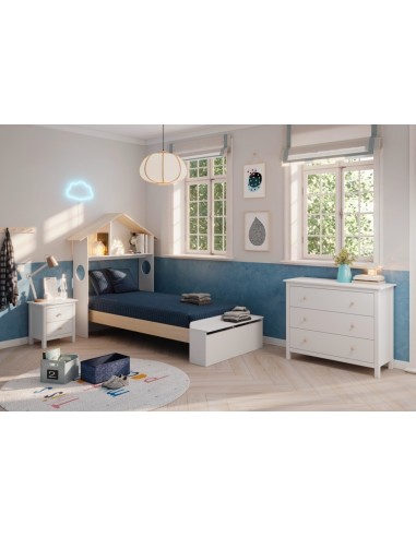 Cama infantil ODESSA de 90 en MDF blanco y pino...