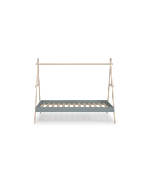 Cama infantil de 90 cm cabaña TRUFA en MDF verde y pino cera