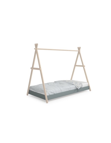 Cama infantil de 90 cm cabaña TRUFA en MDF verde y pino cera