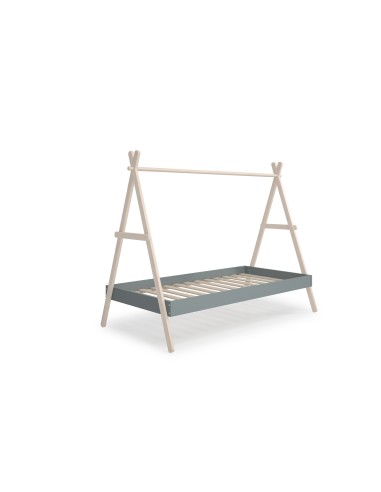 Cama infantil de 90 cm cabaña TRUFA en MDF verde y pino cera