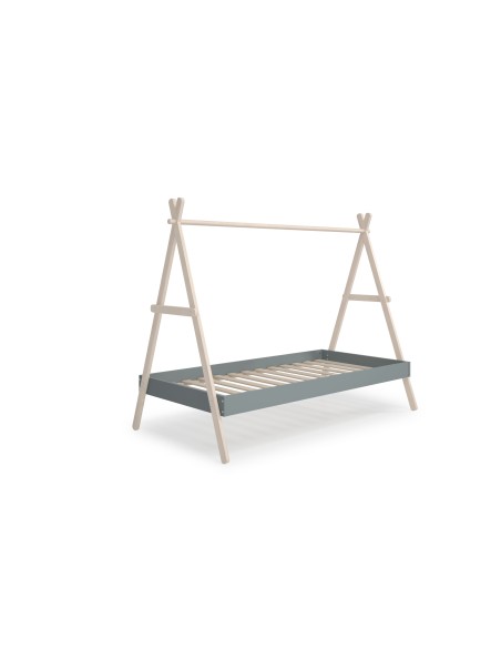 Cama infantil de 90 cm cabaña TRUFA en MDF verde y pino cera