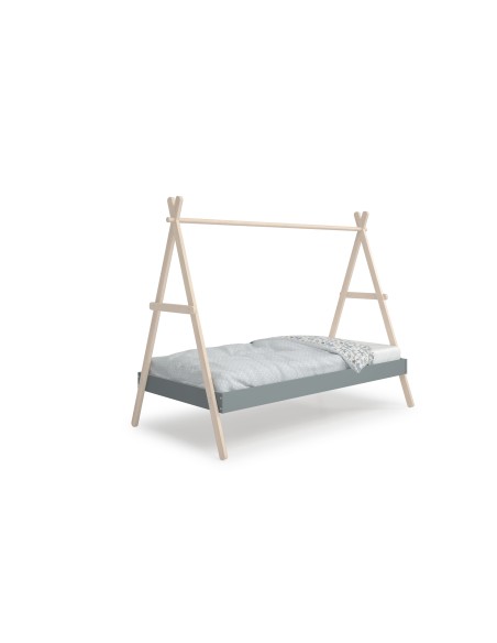 Cama infantil de 90 cm cabaña TRUFA en MDF verde y pino cera