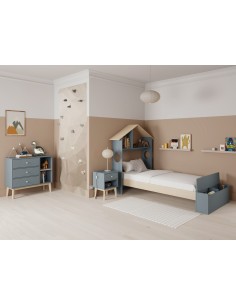 Cama infantil ODESSA de 90 en MDF verde y pino cera 2