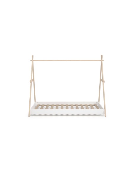 Cama infantil cabine TRUFA 90 cm em MDF branco e pinho cera