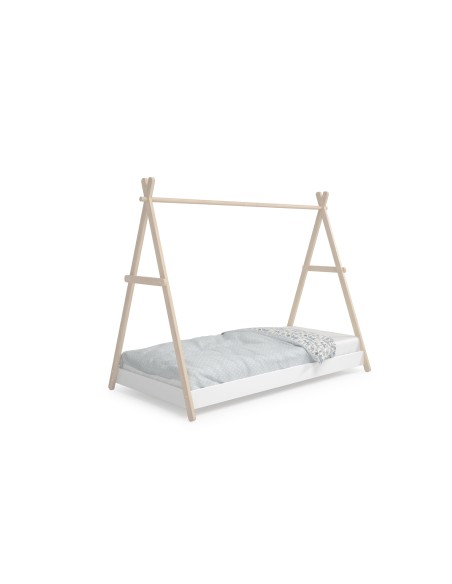 Cama infantil de 90 cm cabaña TRUFA en MDF blanco y pino cera