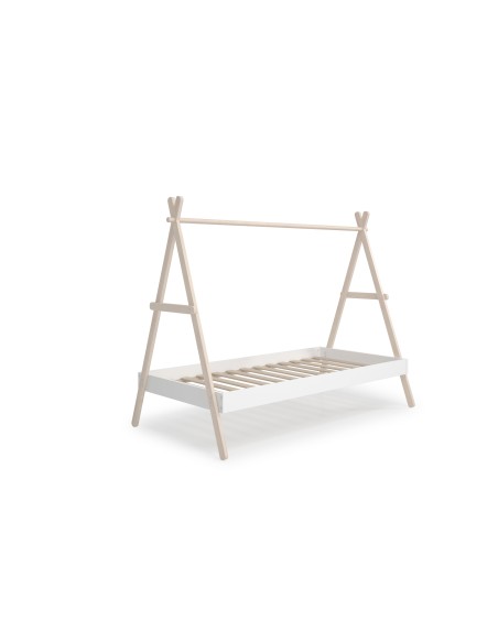 Cama infantil cabine TRUFA 90 cm em MDF branco e pinho cera