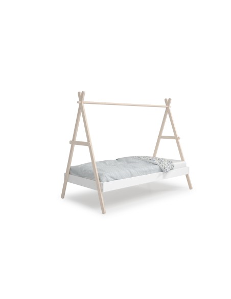 Cama infantil de 90 cm cabaña TRUFA en MDF blanco y pino cera
