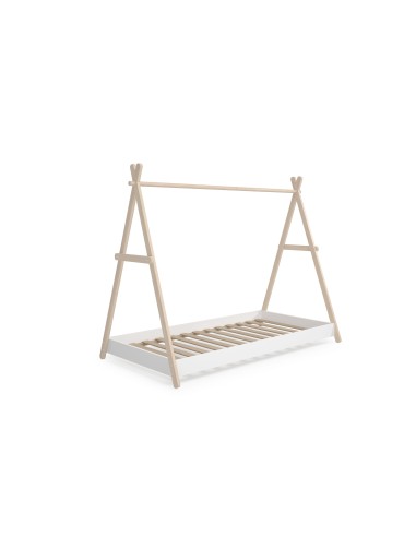Cama infantil cabine TRUFA 90 cm em MDF branco e pinho cera
