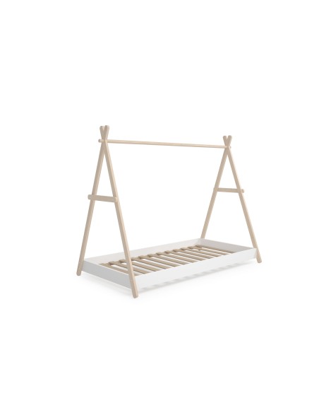 Cama infantil de 90 cm cabaña TRUFA en MDF blanco y pino cera