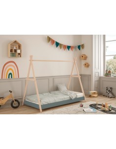 Cama infantil cabine TRUFA 90 cm em MDF verde e pinho cera 2