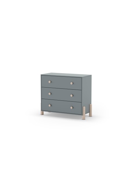 Cómoda ENOLA com 3 gavetas 90 x 80, em MDF verde e pinho cera