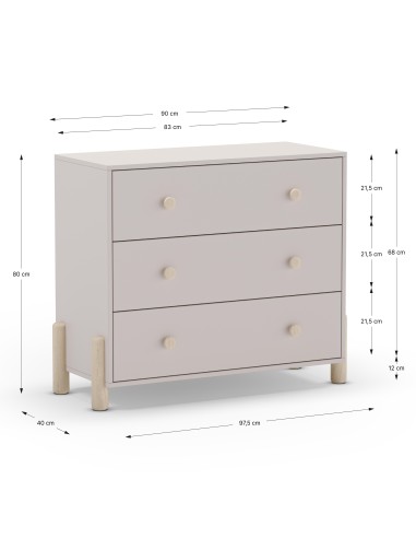 Cómoda com 3 gavetas ENOLA 90 x 80, MDF creme e...