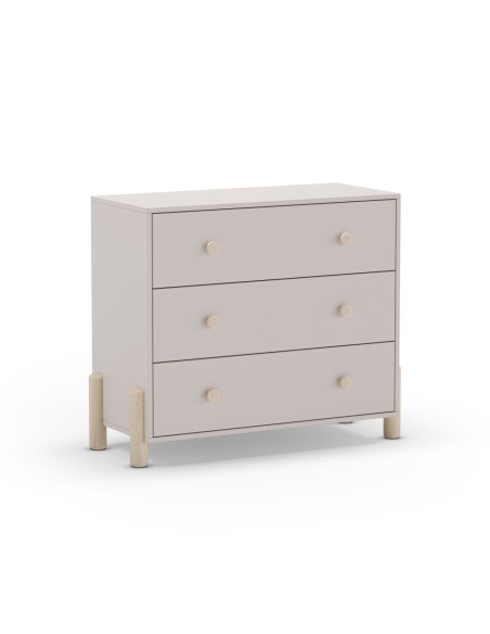 Cómoda 3 cajones ENOLA 90 x 80, MDF crema y pino cera