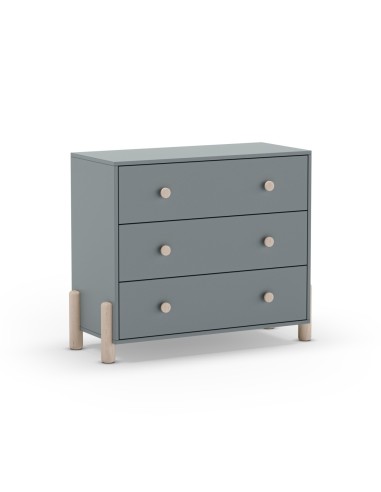 Cómoda 3 cajones ENOLA 90 x 80, en MDF verde y pino cera