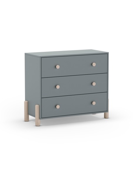 Cómoda 3 cajones ENOLA 90 x 80, en MDF verde y pino cera