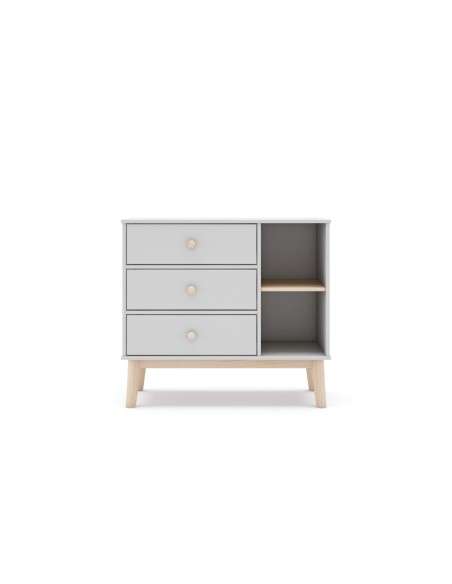 Cómoda 3 cajones 2 huecos ESTEBAN 90 x 80, MDF blanco y pino cera