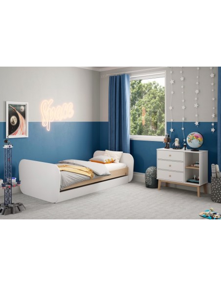 Cómoda 3 cajones 2 huecos ESTEBAN 90 x 80, MDF blanco y pino cera