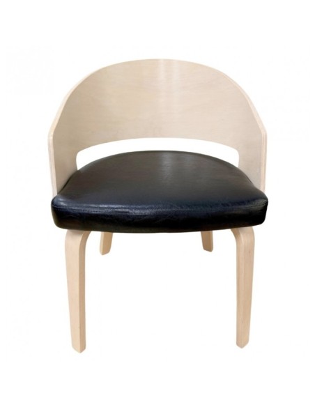 Silla con brazos nordic TRANSIT, madera de hevea y similpiel negra
