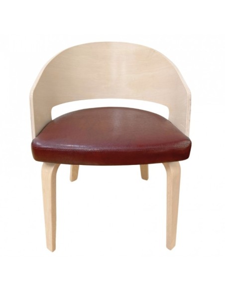 Silla con brazos nordic TRANSIT, madera de hevea y similpiel marron