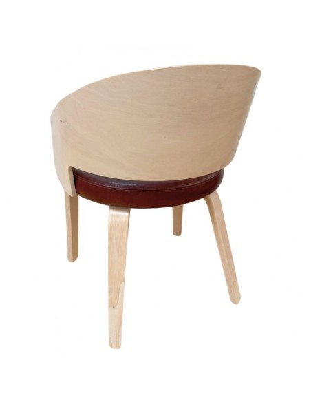 Silla con brazos nordic TRANSIT, madera de hevea y similpiel marron