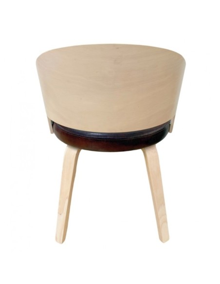 Silla con brazos nordic TRANSIT, madera de hevea y similpiel marron