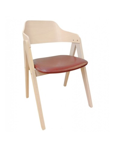 Silla con brazos nordic GODI, madera de hevea y similpiel marron