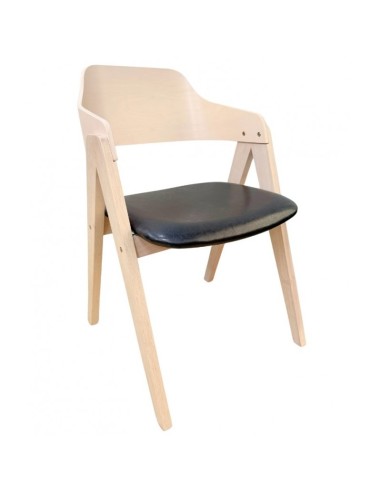 Silla con brazos nordic GODI, madera de hevea y similpiel negro